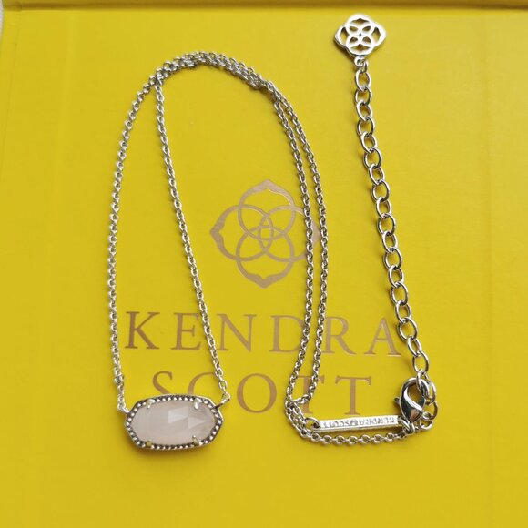 Kendra Scott Elisa Silver Rose Quartz Necklace New - Picture 2 of 3